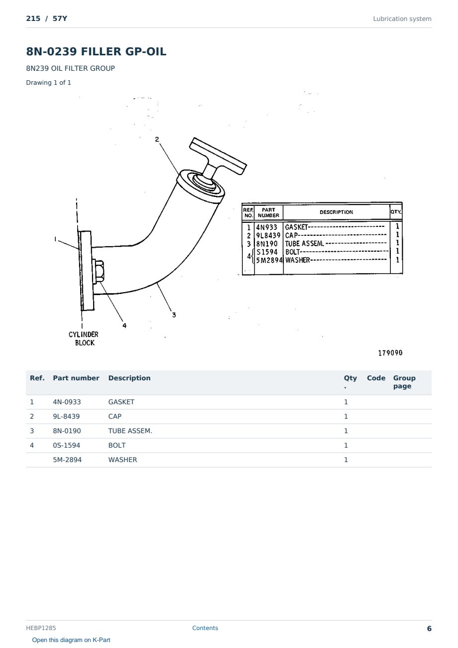 Caterpillar 215 S/N 57Y Partsbook HEBP1285 (English) - sample page 6 of 10 Caterpillar 215 S/N 57Y Partsbook HEBP1285 (English) - sample page 6 of 10