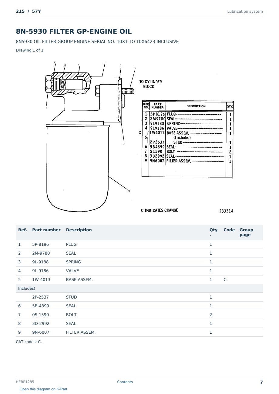 Caterpillar 215 S/N 57Y Partsbook HEBP1285 (English) - sample page 7 of 10 Caterpillar 215 S/N 57Y Partsbook HEBP1285 (English) - sample page 7 of 10