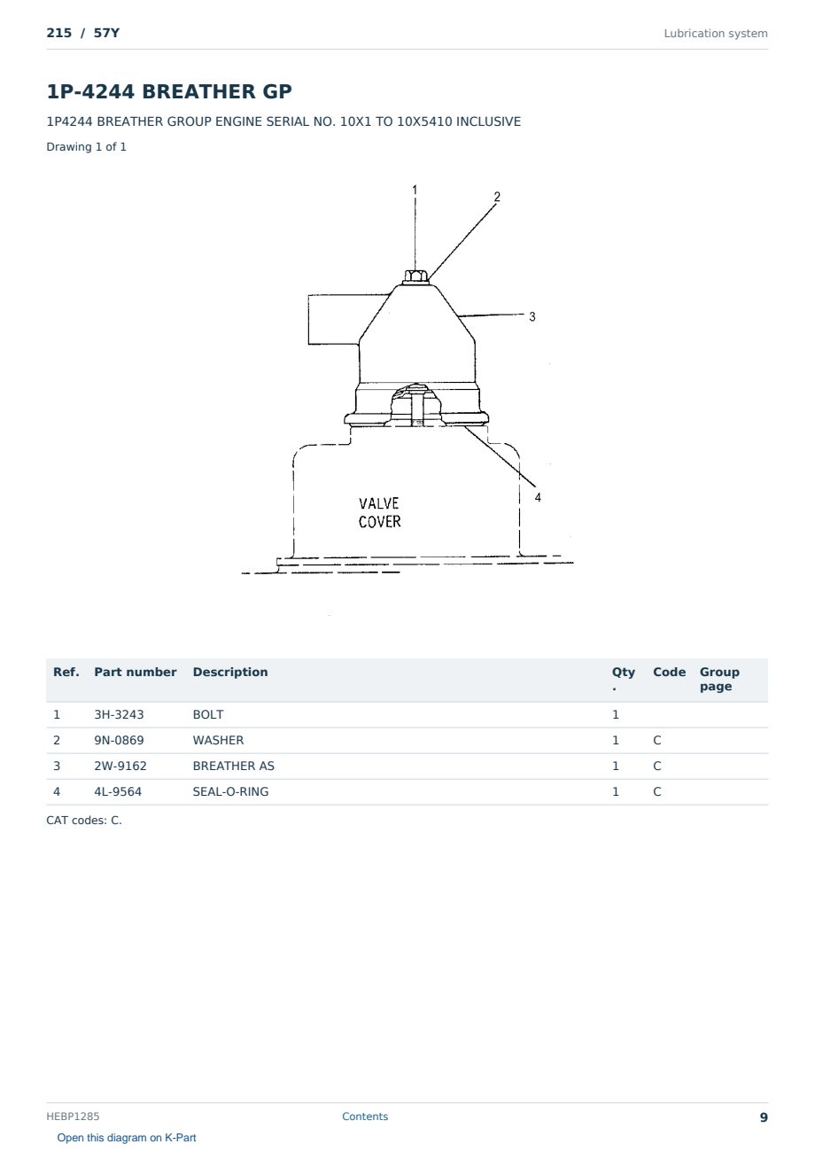 Caterpillar 215 S/N 57Y Partsbook HEBP1285 (English) - sample page 9 of 10 Caterpillar 215 S/N 57Y Partsbook HEBP1285 (English) - sample page 9 of 10