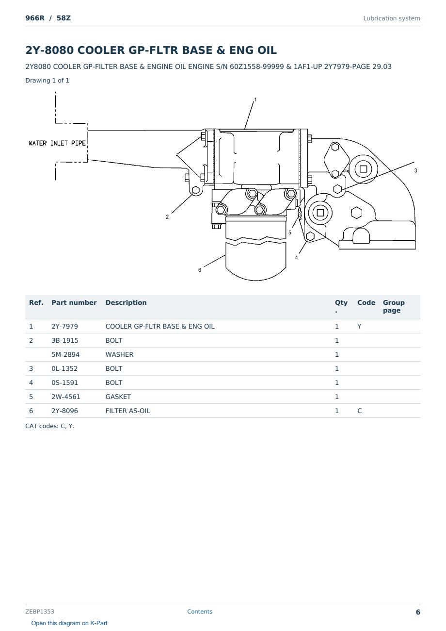 Caterpillar 966R S/N 58Z Partsbook ZEBP1353 (English) - sample page 6 of 10 Caterpillar 966R S/N 58Z Partsbook ZEBP1353 (English) - sample page 6 of 10