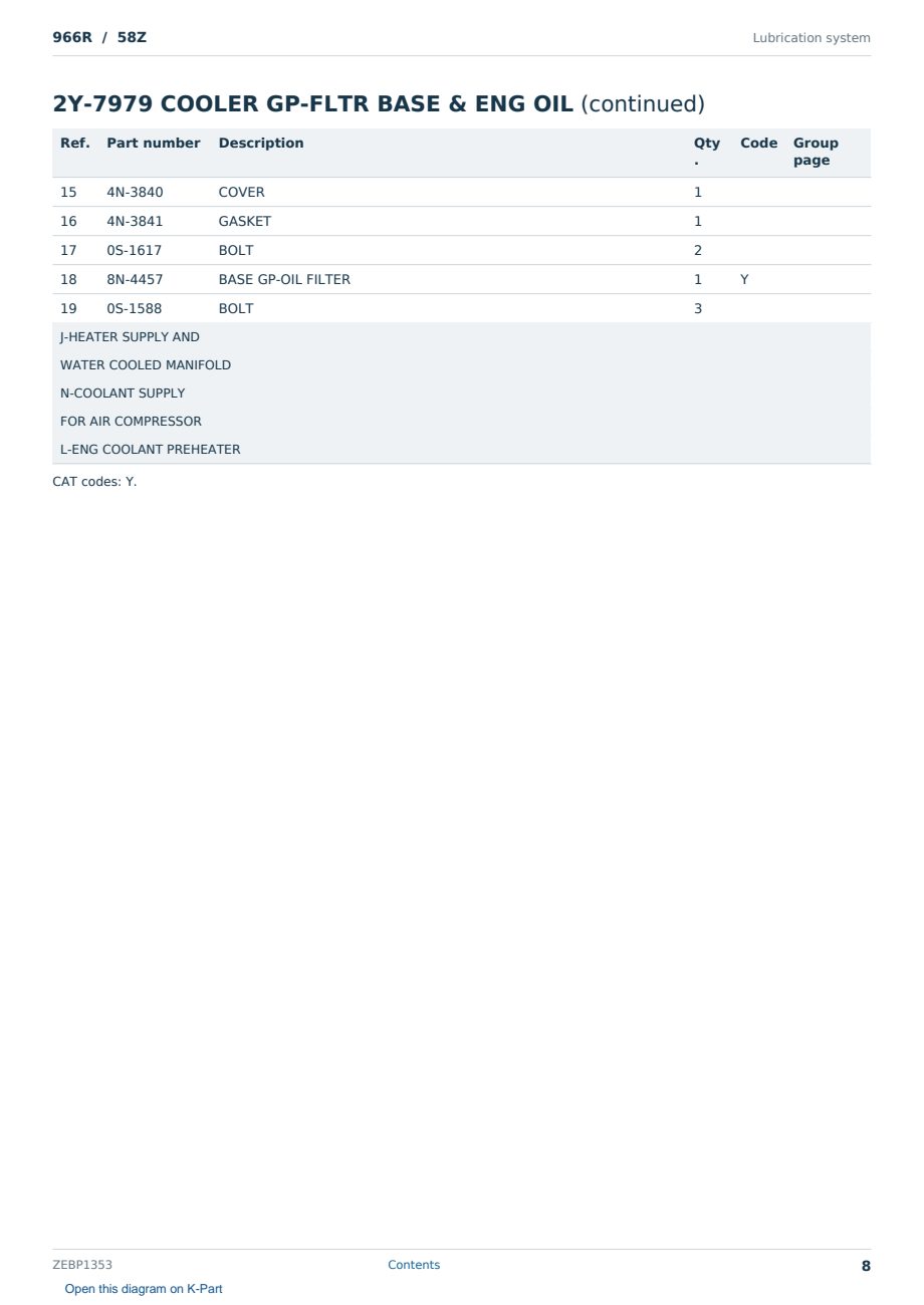Caterpillar 966R S/N 58Z Partsbook ZEBP1353 (English) - sample page 8 of 10 Caterpillar 966R S/N 58Z Partsbook ZEBP1353 (English) - sample page 8 of 10