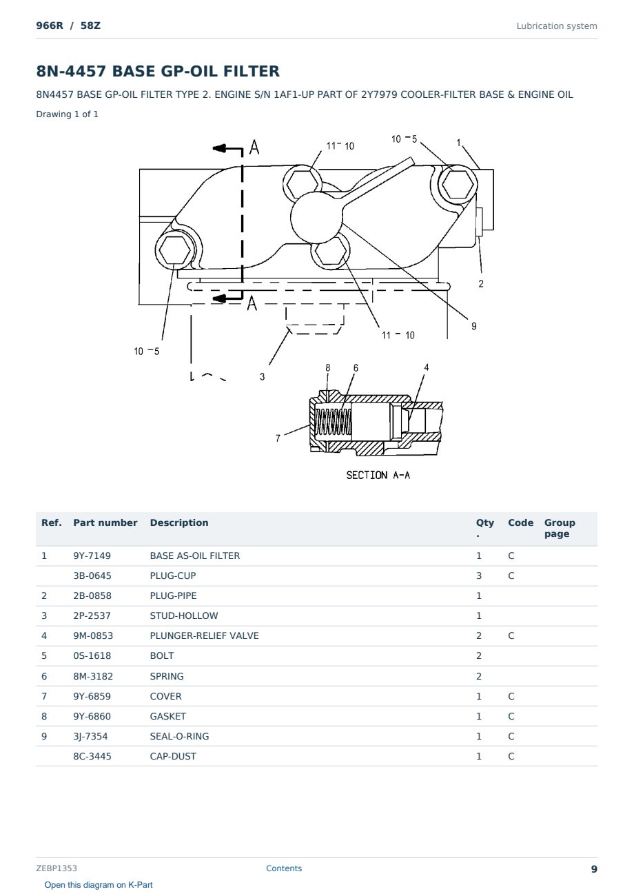 Caterpillar 966R S/N 58Z Partsbook ZEBP1353 (English) - sample page 9 of 10 Caterpillar 966R S/N 58Z Partsbook ZEBP1353 (English) - sample page 9 of 10