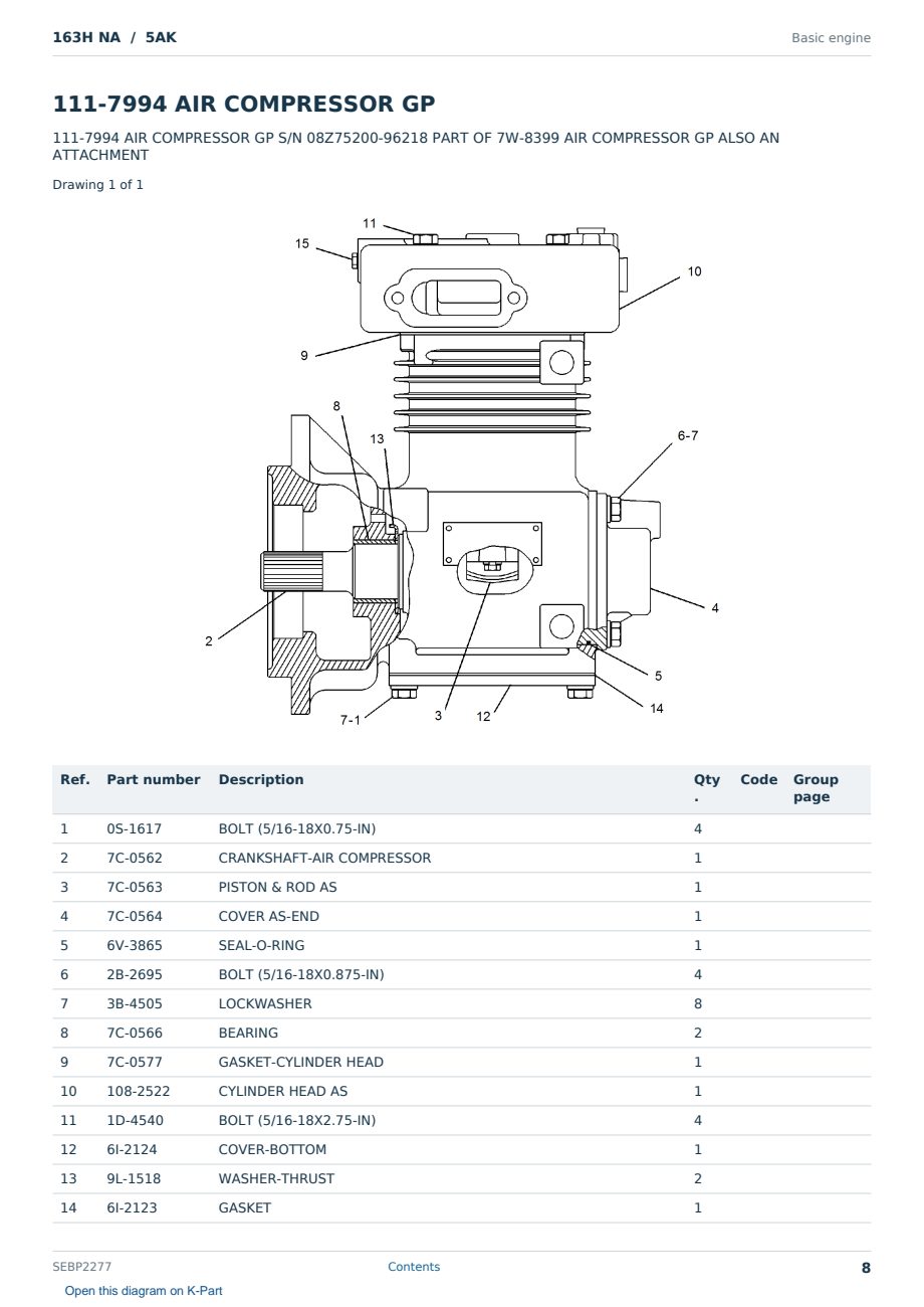 Caterpillar 163H NA S/N 5AK Partsbook SEBP2277 (English) - sample page 8 of 10 Caterpillar 163H NA S/N 5AK Partsbook SEBP2277 (English) - sample page 8 of 10