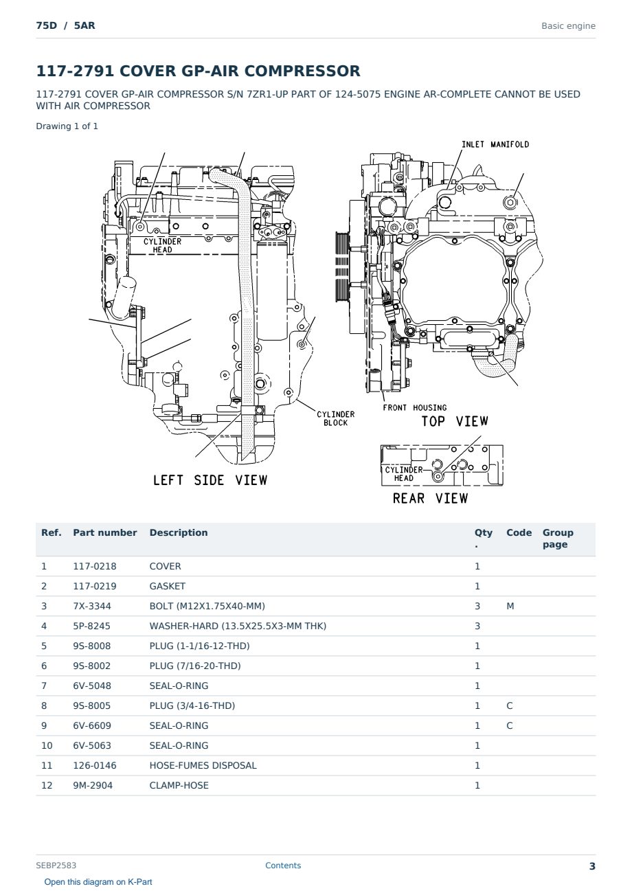 Caterpillar 75D S/N 5AR Partsbook SEBP2583 (English) - sample page 3 of 10 Caterpillar 75D S/N 5AR Partsbook SEBP2583 (English) - sample page 3 of 10