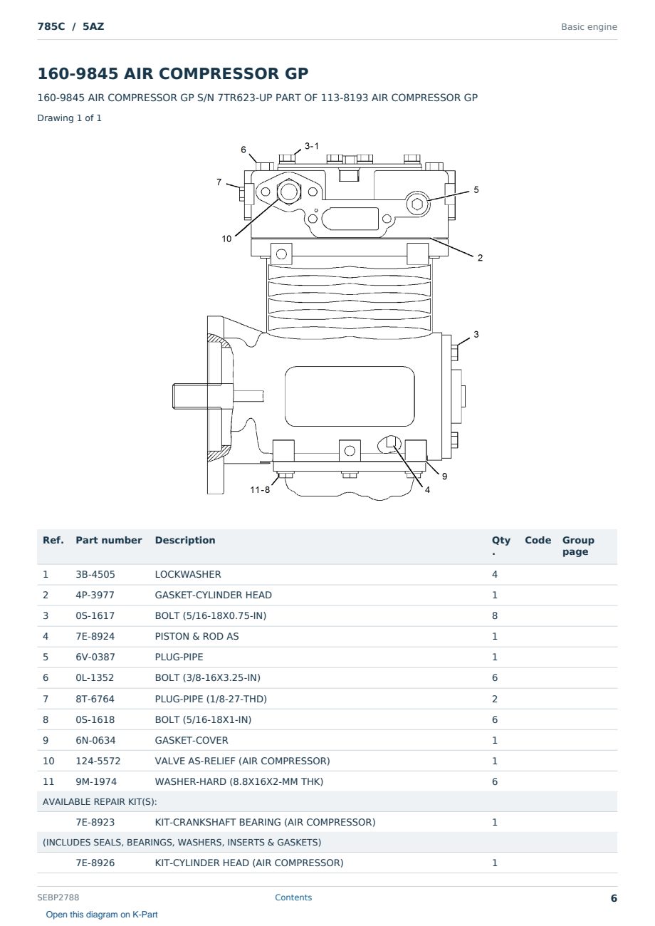 Caterpillar 785C S/N 5AZ Partsbook SEBP2788 (English) - sample page 6 of 10 Caterpillar 785C S/N 5AZ Partsbook SEBP2788 (English) - sample page 6 of 10