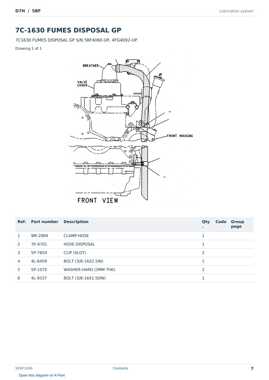 Caterpillar D7H S/N 5BF Partsbook SEBP1896 (English) - sample page 7 of 10 Caterpillar D7H S/N 5BF Partsbook SEBP1896 (English) - sample page 7 of 10
