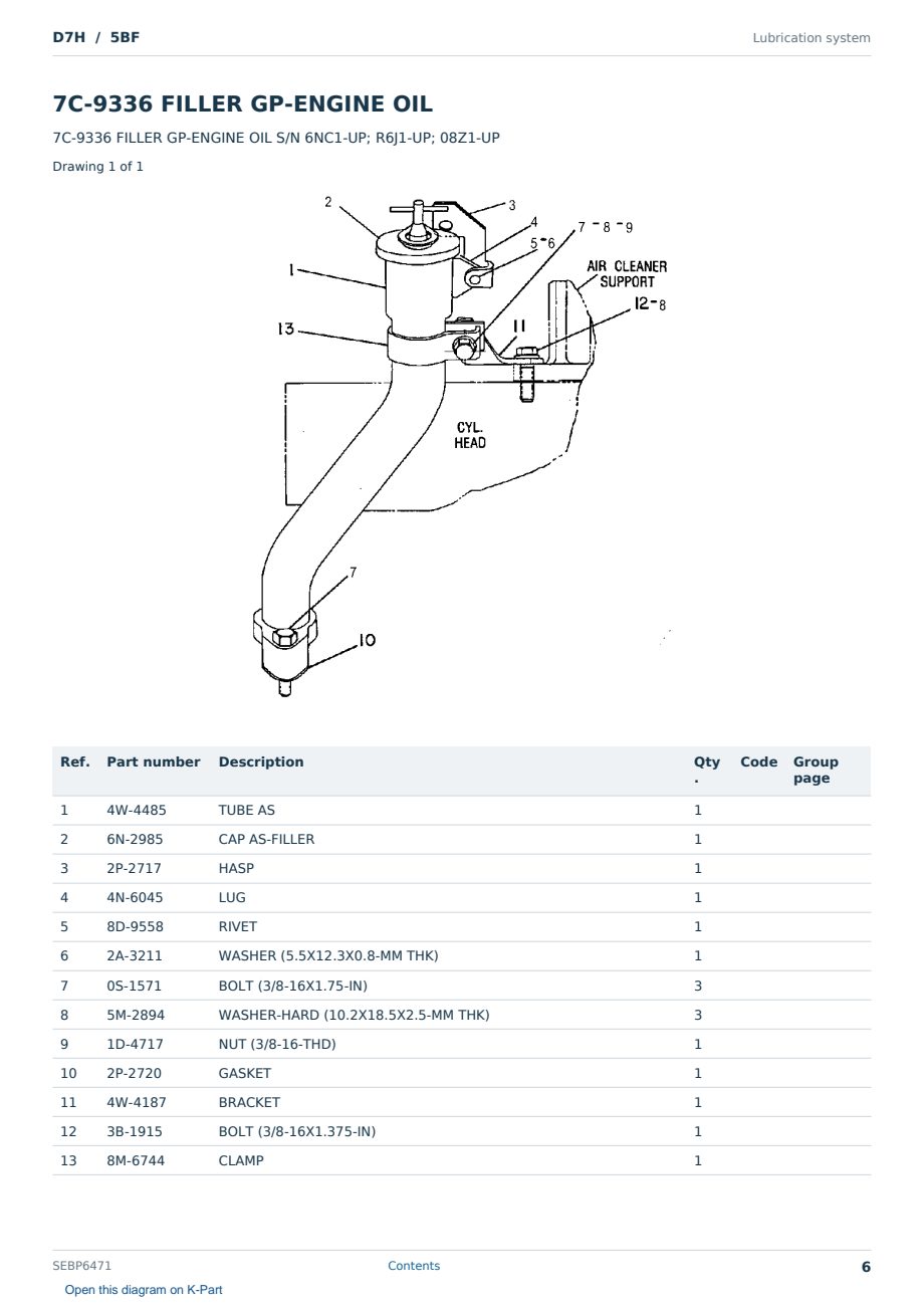 Caterpillar D7H S/N 5BF Partsbook SEBP6471 (English) - sample page 6 of 10 Caterpillar D7H S/N 5BF Partsbook SEBP6471 (English) - sample page 6 of 10