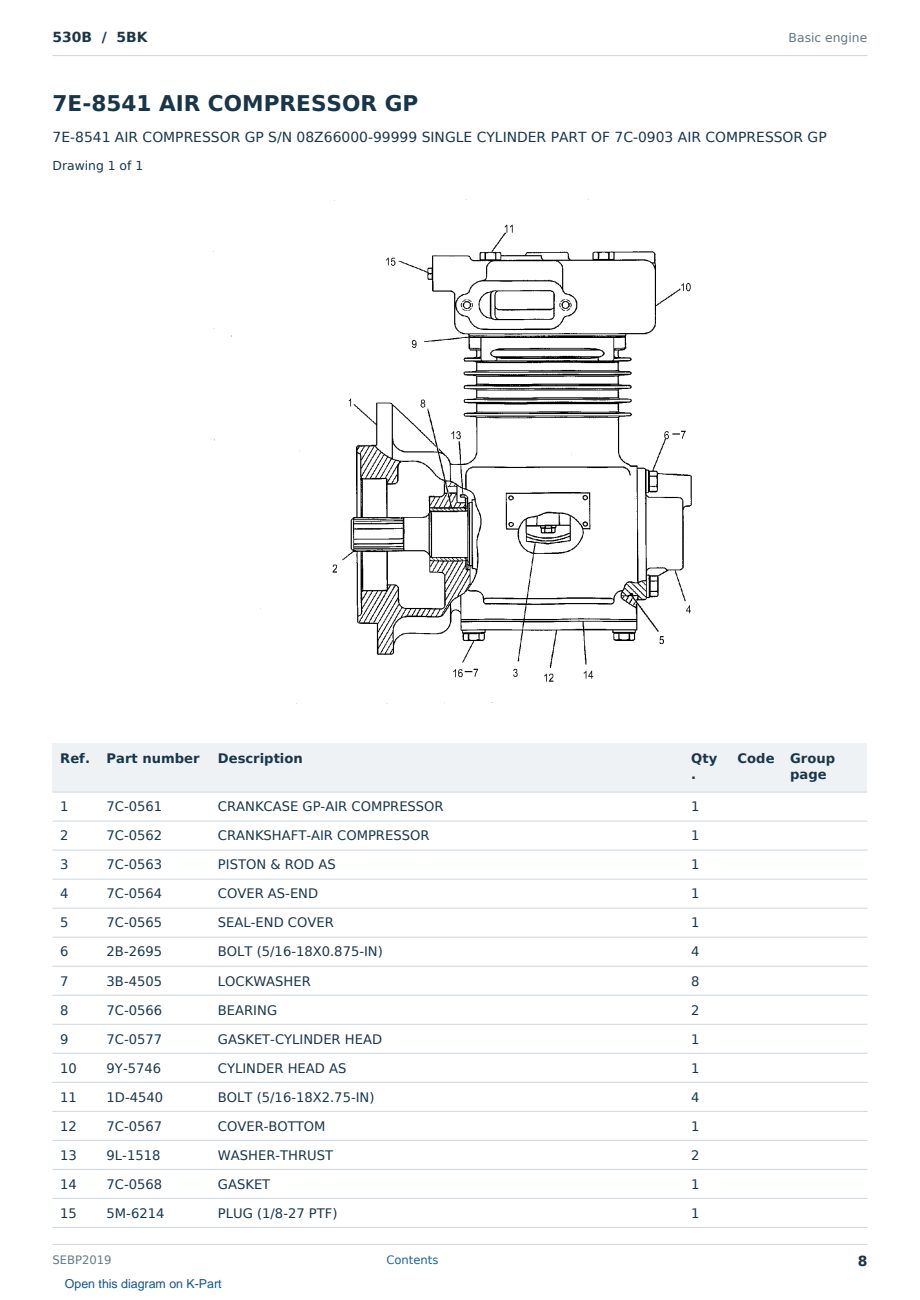 Caterpillar 530B S/N 5BK Partsbook SEBP2019 (English) - sample page 8 of 10 Caterpillar 530B S/N 5BK Partsbook SEBP2019 (English) - sample page 8 of 10