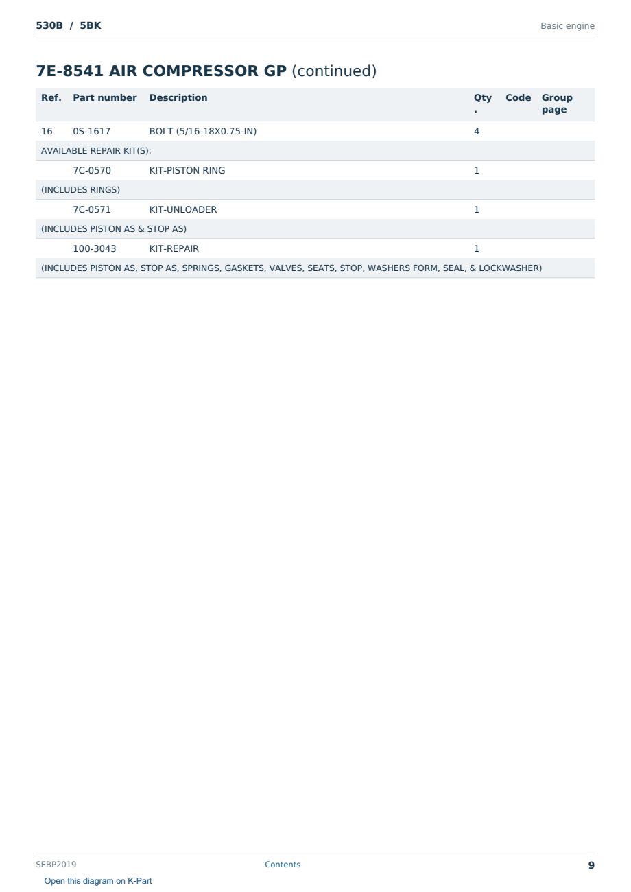 Caterpillar 530B S/N 5BK Partsbook SEBP2019 (English) - sample page 9 of 10 Caterpillar 530B S/N 5BK Partsbook SEBP2019 (English) - sample page 9 of 10