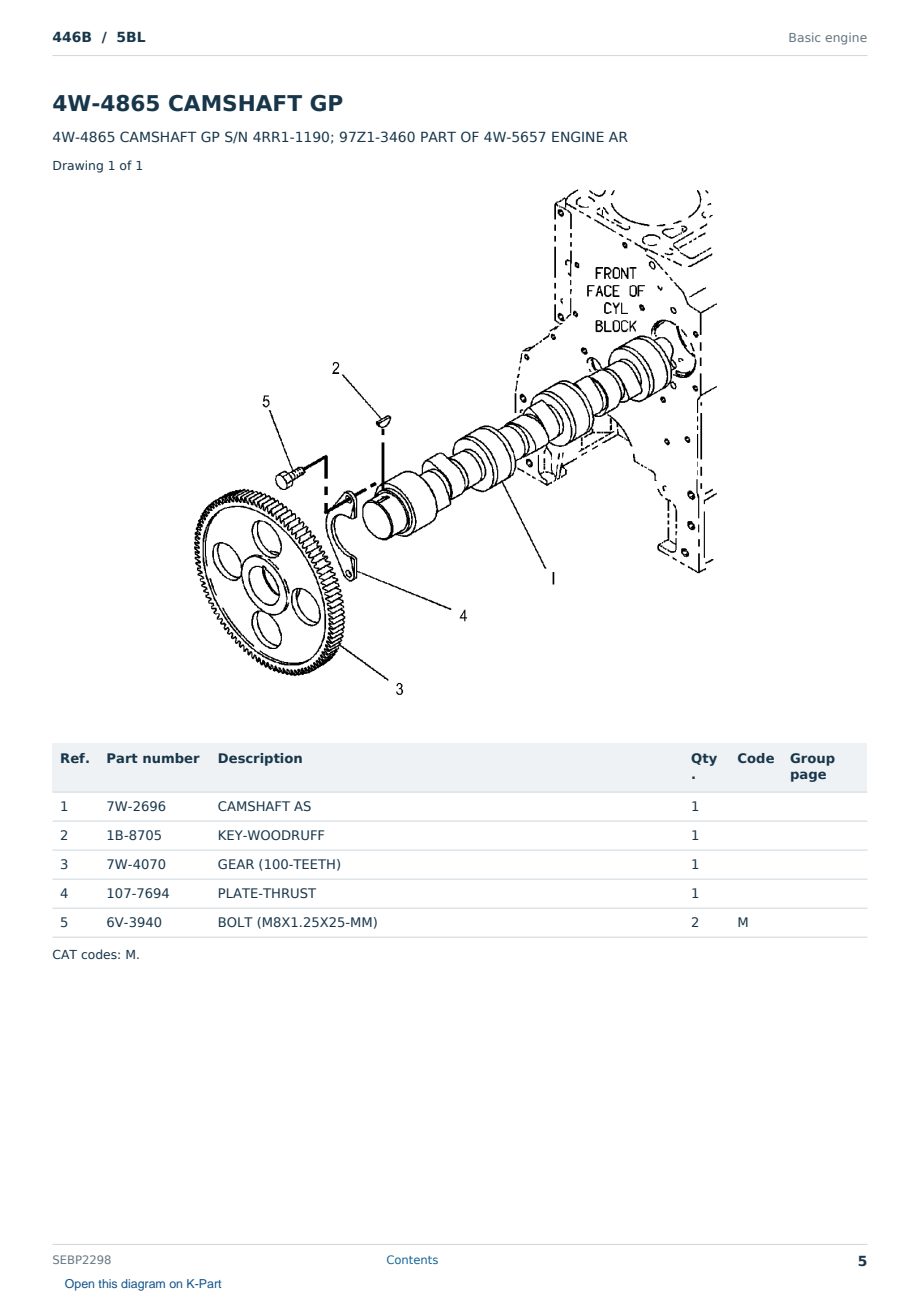 Caterpillar 446B S/N 5BL Partsbook SEBP2298 (English) - sample page 5 of 10 Caterpillar 446B S/N 5BL Partsbook SEBP2298 (English) - sample page 5 of 10