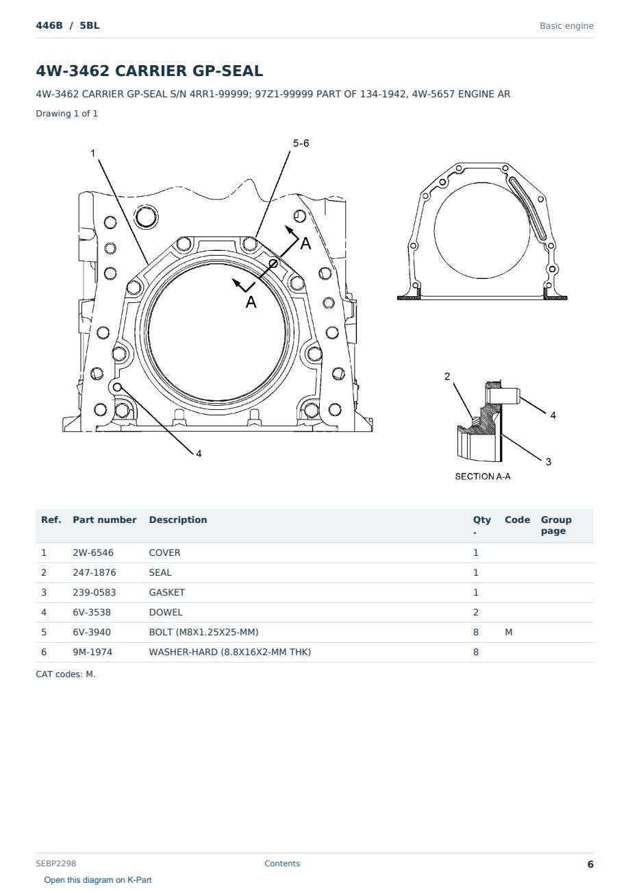 Caterpillar 446B S/N 5BL Partsbook SEBP2298 (English) - sample page 6 of 10 Caterpillar 446B S/N 5BL Partsbook SEBP2298 (English) - sample page 6 of 10