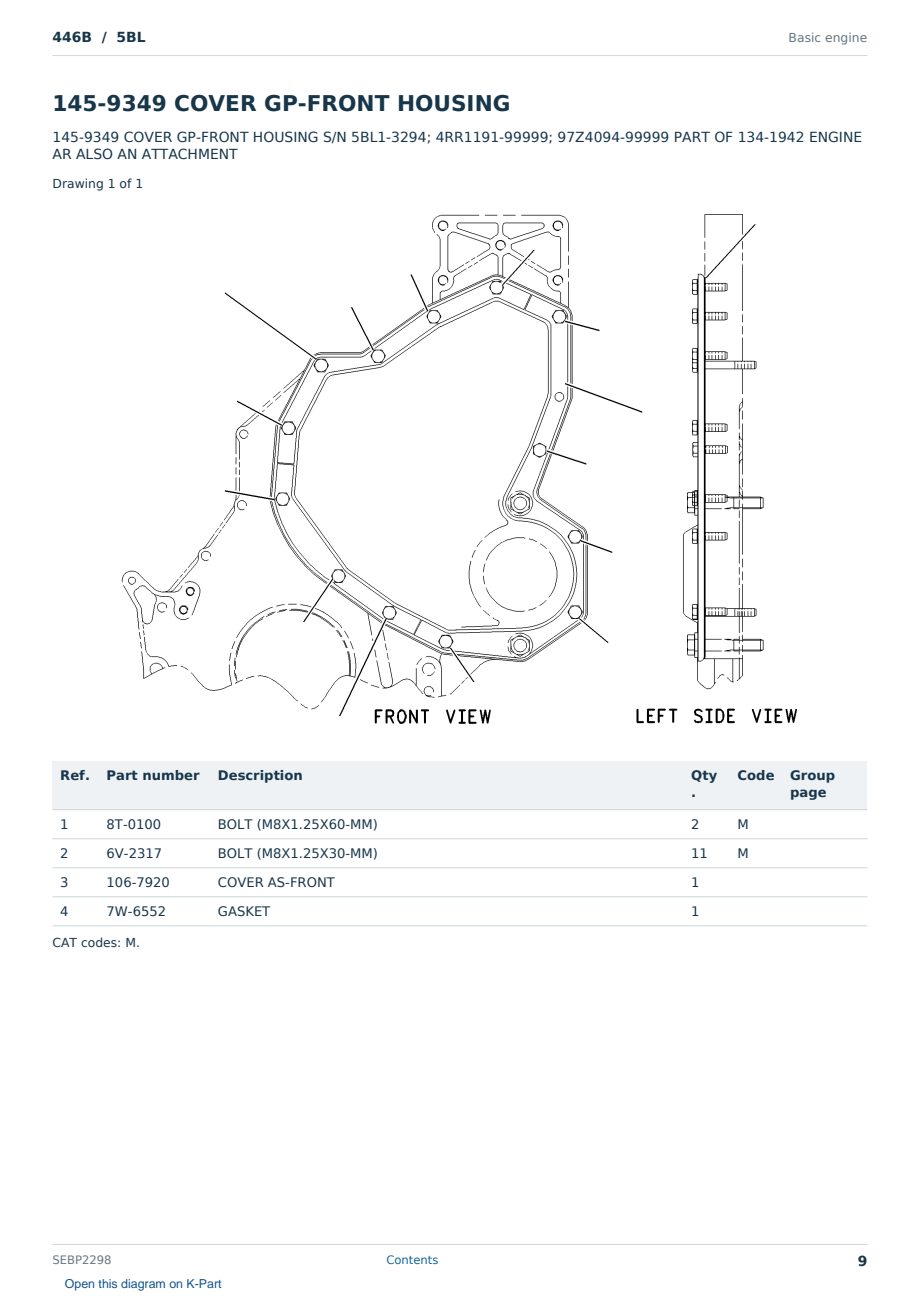 Caterpillar 446B S/N 5BL Partsbook SEBP2298 (English) - sample page 9 of 10 Caterpillar 446B S/N 5BL Partsbook SEBP2298 (English) - sample page 9 of 10