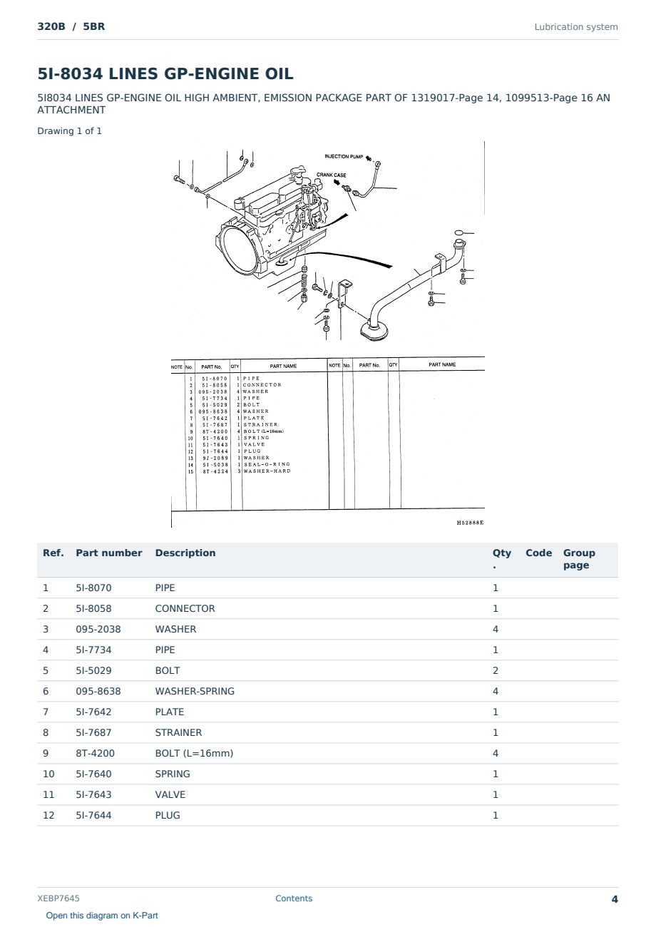 Caterpillar 320B S/N 5BR Partsbook XEBP7645 (English) - sample page 4 of 10 Caterpillar 320B S/N 5BR Partsbook XEBP7645 (English) - sample page 4 of 10