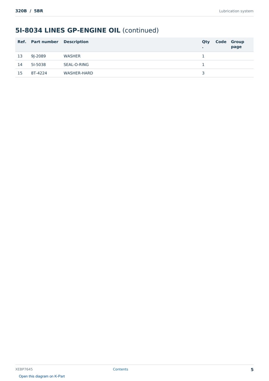 Caterpillar 320B S/N 5BR Partsbook XEBP7645 (English) - sample page 5 of 10 Caterpillar 320B S/N 5BR Partsbook XEBP7645 (English) - sample page 5 of 10