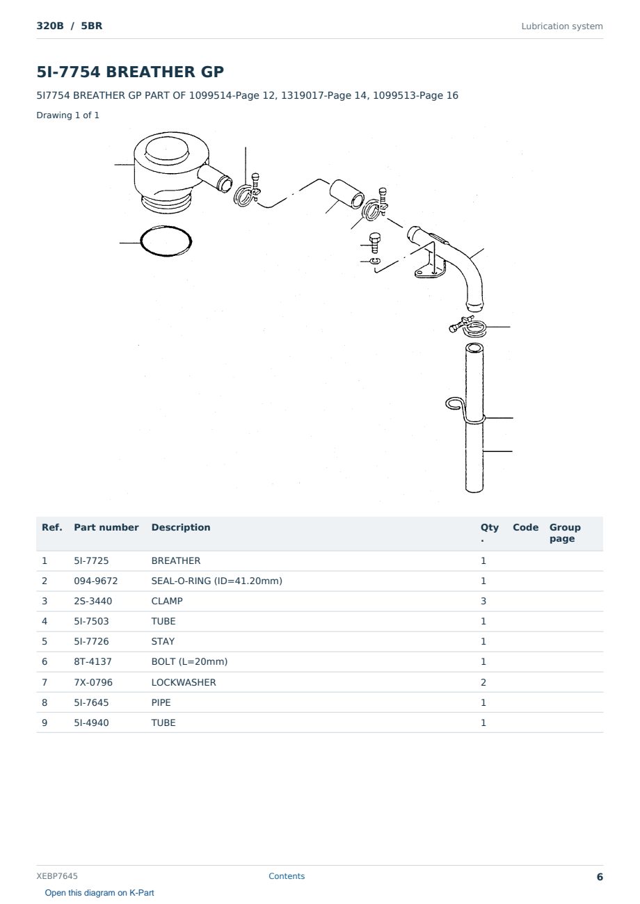 Caterpillar 320B S/N 5BR Partsbook XEBP7645 (English) - sample page 6 of 10 Caterpillar 320B S/N 5BR Partsbook XEBP7645 (English) - sample page 6 of 10