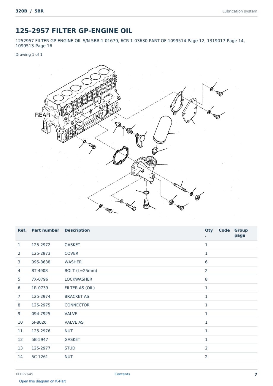 Caterpillar 320B S/N 5BR Partsbook XEBP7645 (English) - sample page 7 of 10 Caterpillar 320B S/N 5BR Partsbook XEBP7645 (English) - sample page 7 of 10