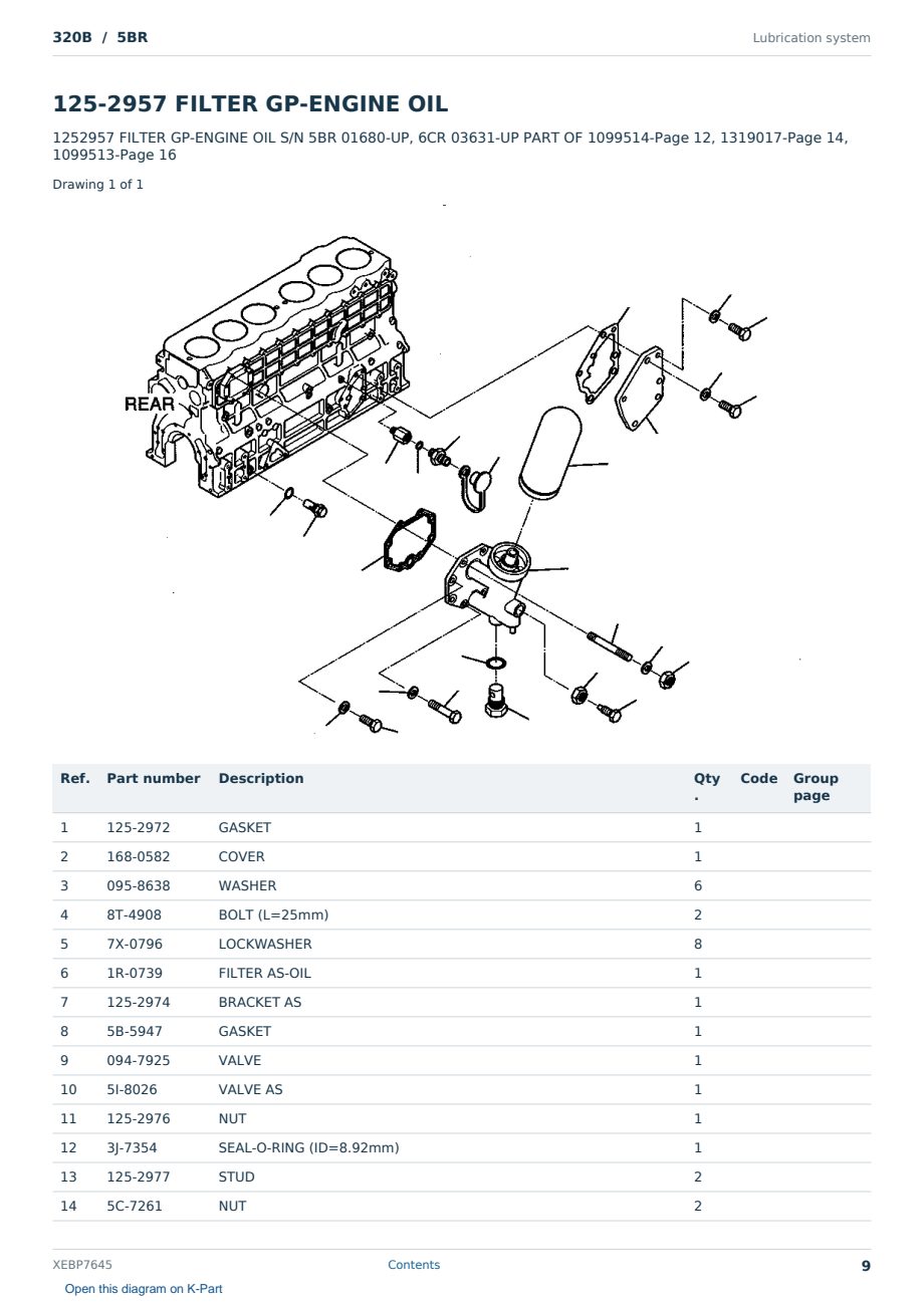 Caterpillar 320B S/N 5BR Partsbook XEBP7645 (English) - sample page 9 of 10 Caterpillar 320B S/N 5BR Partsbook XEBP7645 (English) - sample page 9 of 10