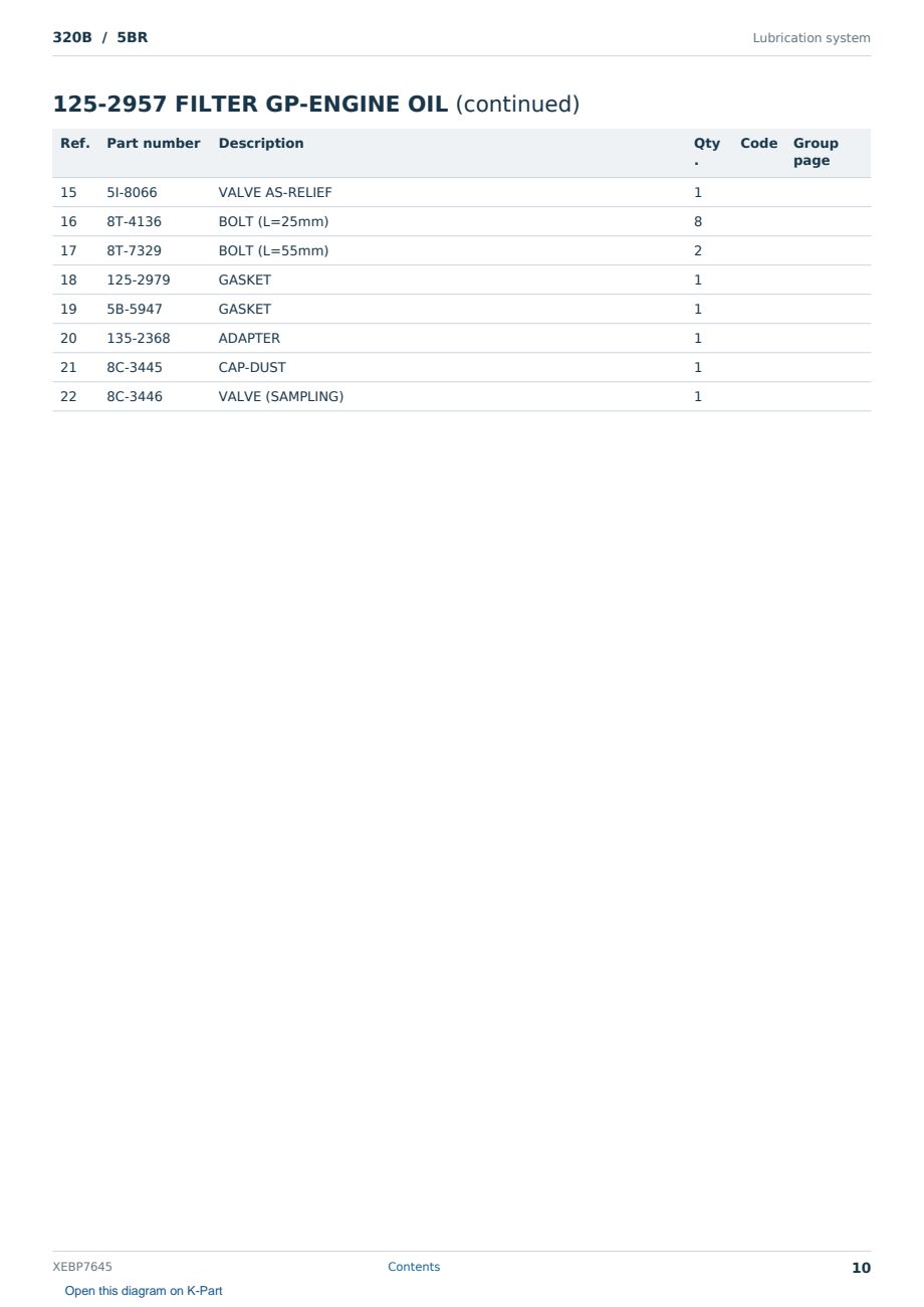 Caterpillar 320B S/N 5BR Partsbook XEBP7645 (English) - sample page 10 of 10 Caterpillar 320B S/N 5BR Partsbook XEBP7645 (English) - sample page 10 of 10