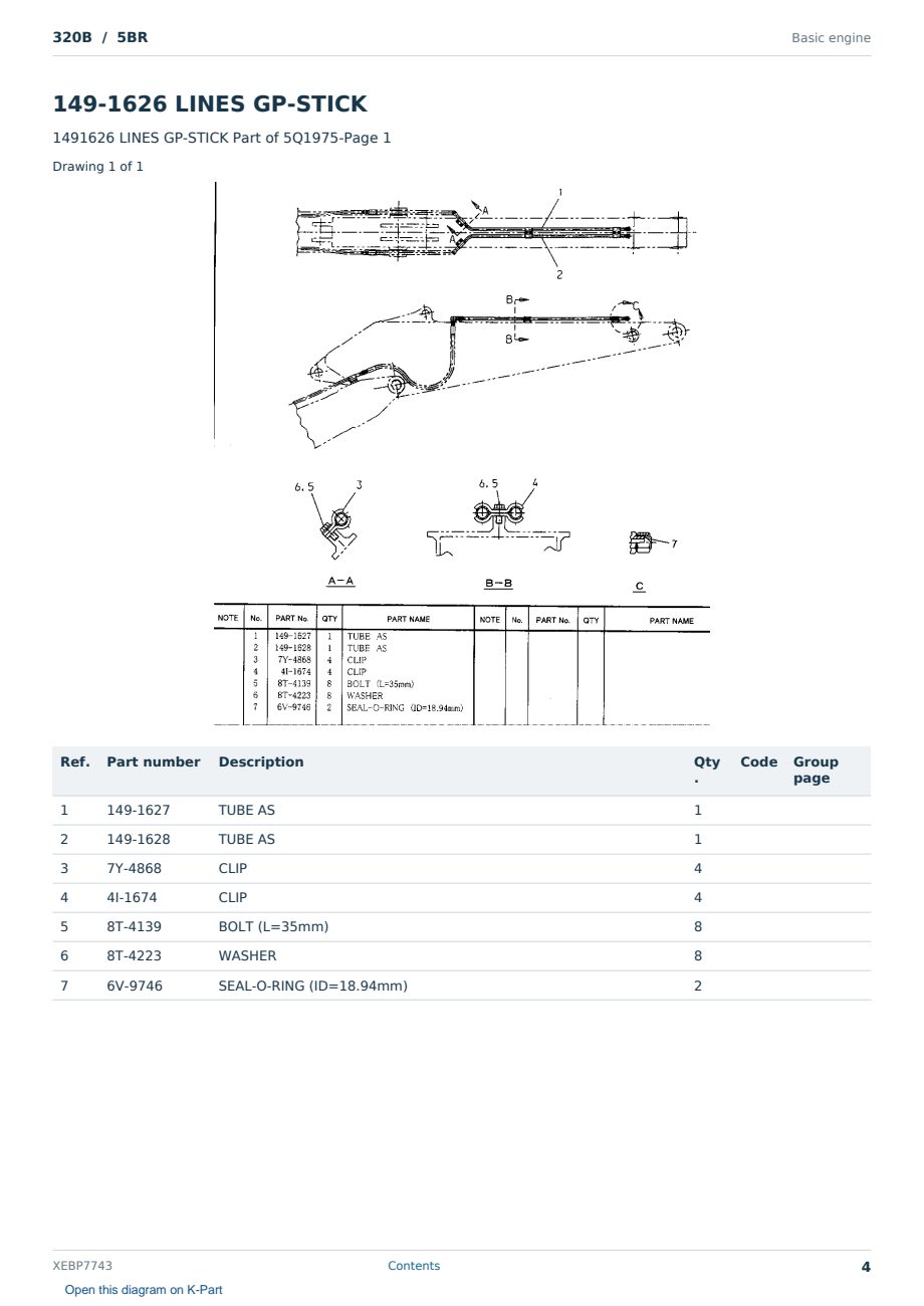 Caterpillar 320B S/N 5BR Partsbook XEBP7743 (English) - sample page 4 of 5 Caterpillar 320B S/N 5BR Partsbook XEBP7743 (English) - sample page 4 of 5
