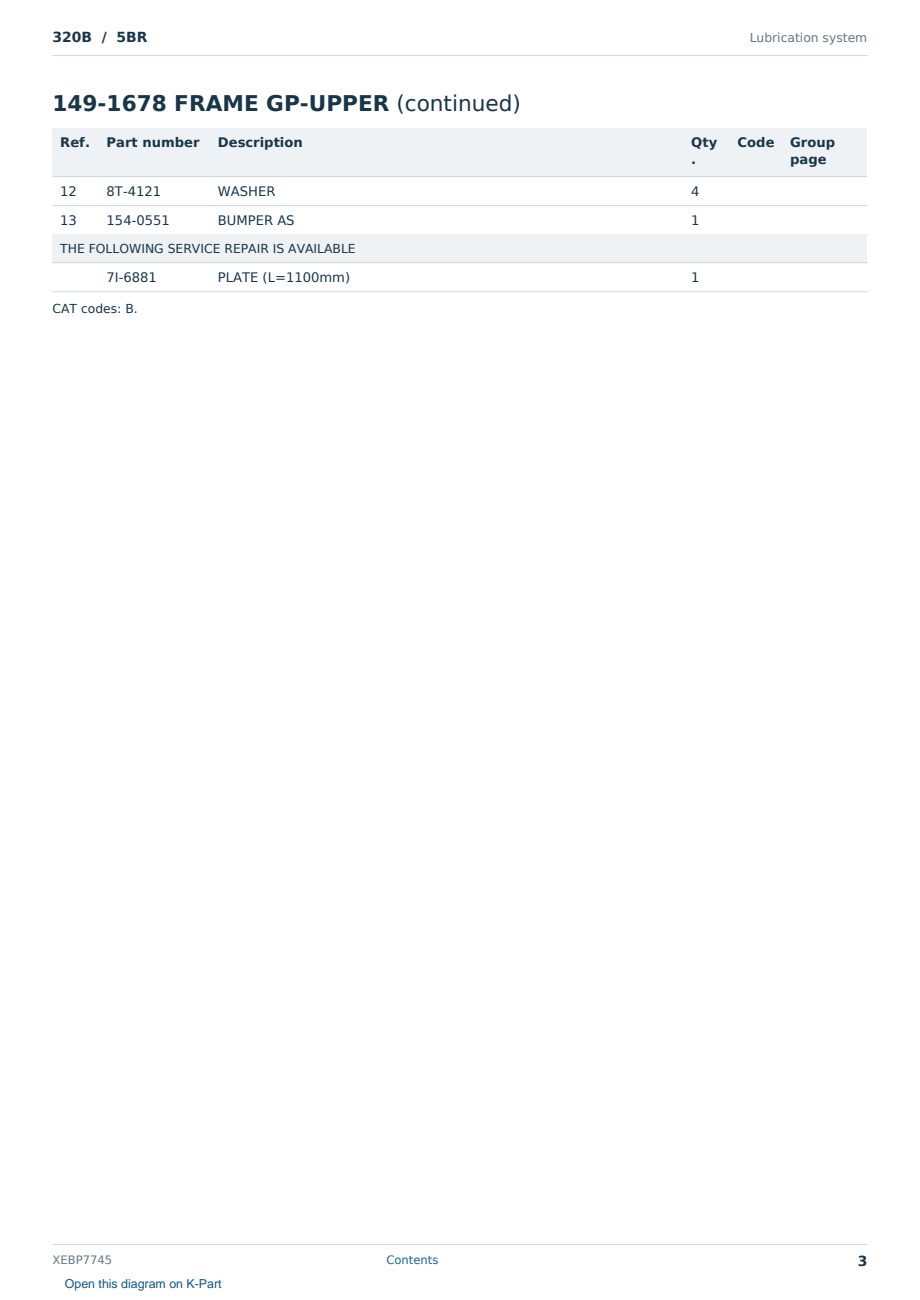 Caterpillar 320B S/N 5BR Partsbook XEBP7745 (English) - sample page 3 of 10 Caterpillar 320B S/N 5BR Partsbook XEBP7745 (English) - sample page 3 of 10