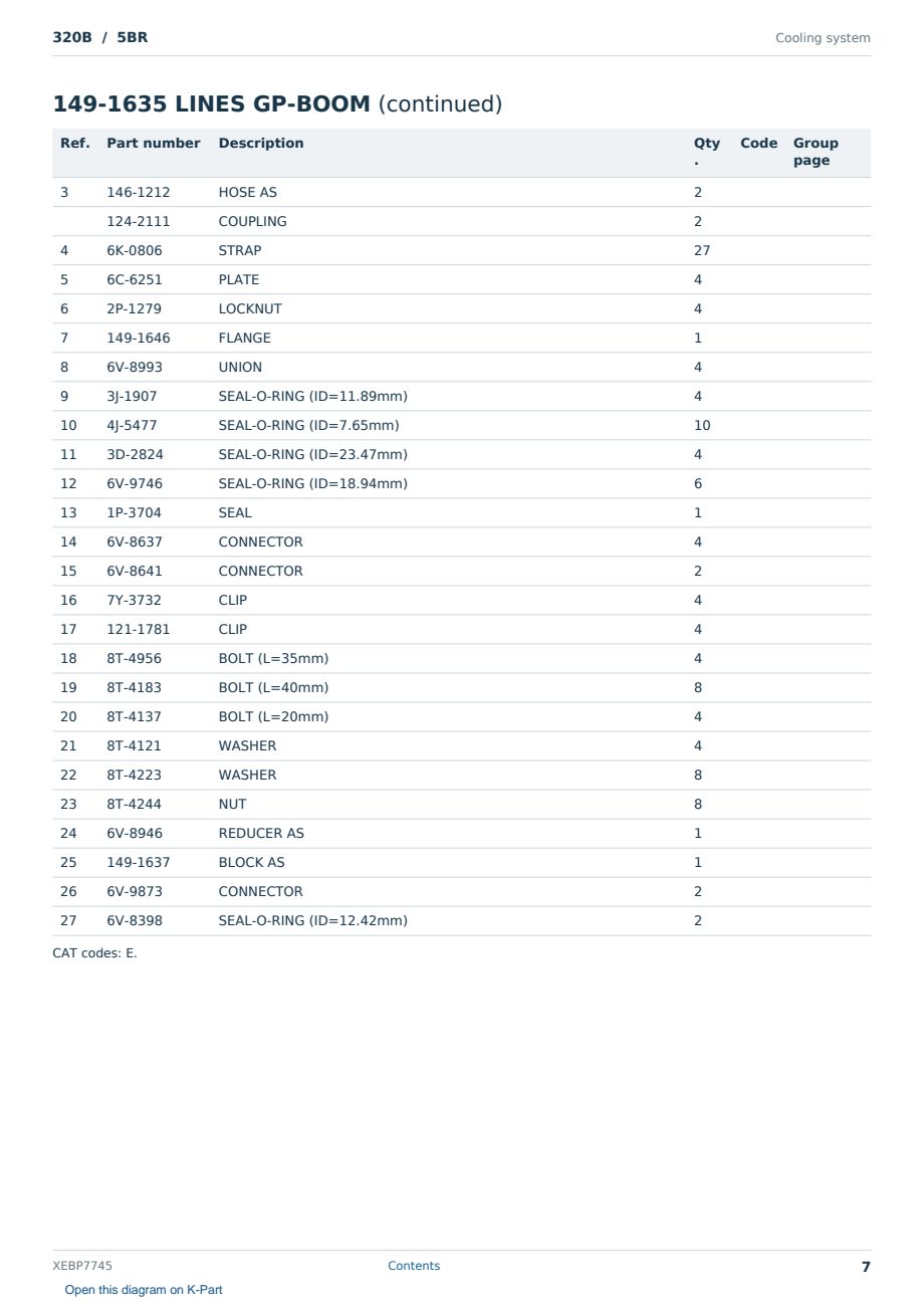 Caterpillar 320B S/N 5BR Partsbook XEBP7745 (English) - sample page 7 of 10 Caterpillar 320B S/N 5BR Partsbook XEBP7745 (English) - sample page 7 of 10