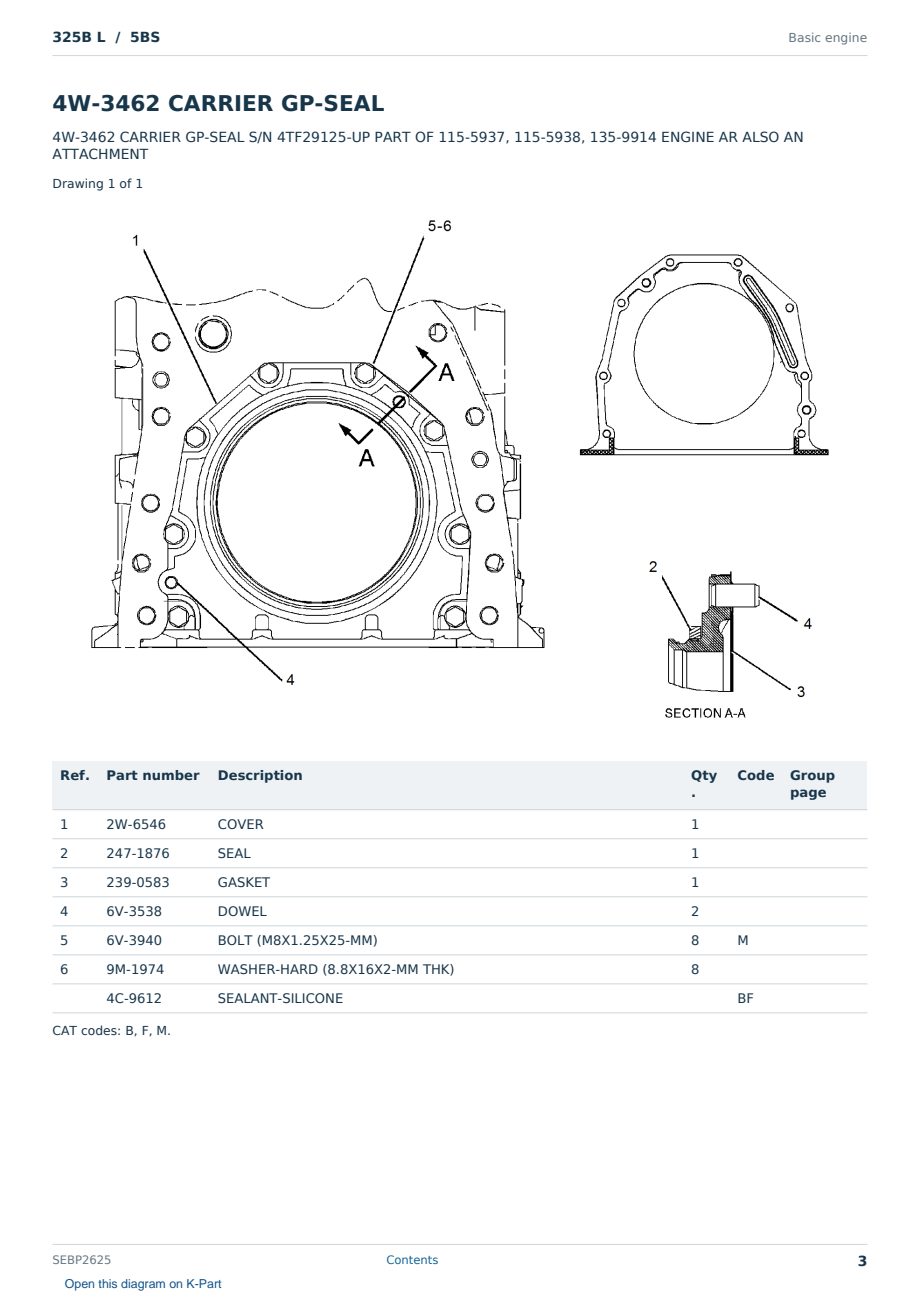 Caterpillar 325B L S/N 5BS Partsbook SEBP2625 (English) - sample page 3 of 10 Caterpillar 325B L S/N 5BS Partsbook SEBP2625 (English) - sample page 3 of 10