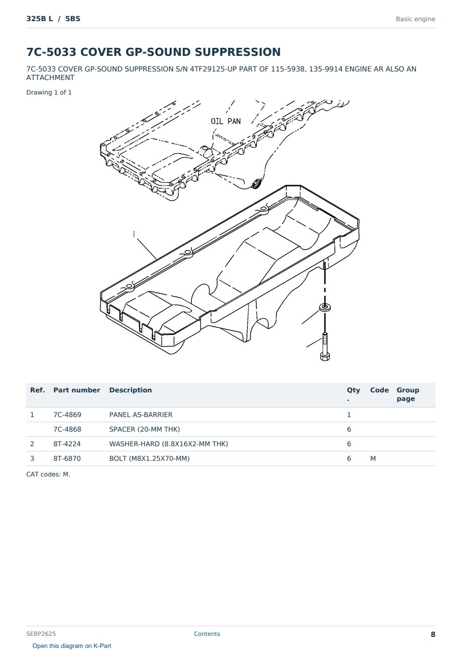 Caterpillar 325B L S/N 5BS Partsbook SEBP2625 (English) - sample page 8 of 10 Caterpillar 325B L S/N 5BS Partsbook SEBP2625 (English) - sample page 8 of 10
