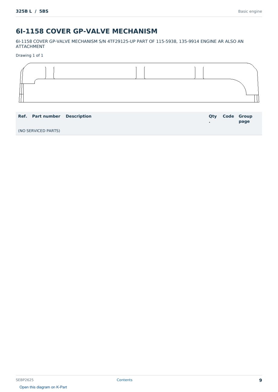 Caterpillar 325B L S/N 5BS Partsbook SEBP2625 (English) - sample page 9 of 10 Caterpillar 325B L S/N 5BS Partsbook SEBP2625 (English) - sample page 9 of 10