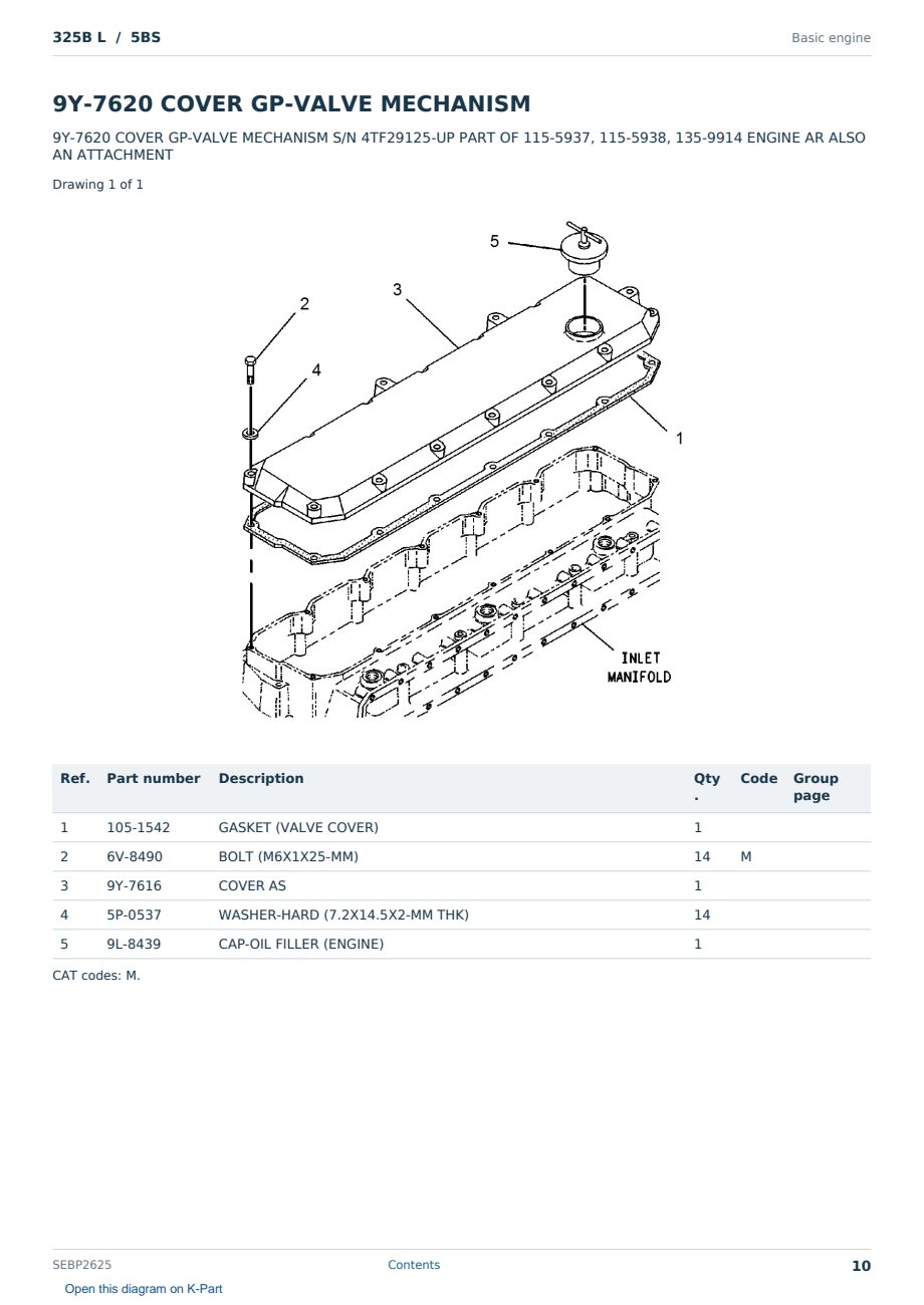 Caterpillar 325B L S/N 5BS Partsbook SEBP2625 (English) - sample page 10 of 10 Caterpillar 325B L S/N 5BS Partsbook SEBP2625 (English) - sample page 10 of 10