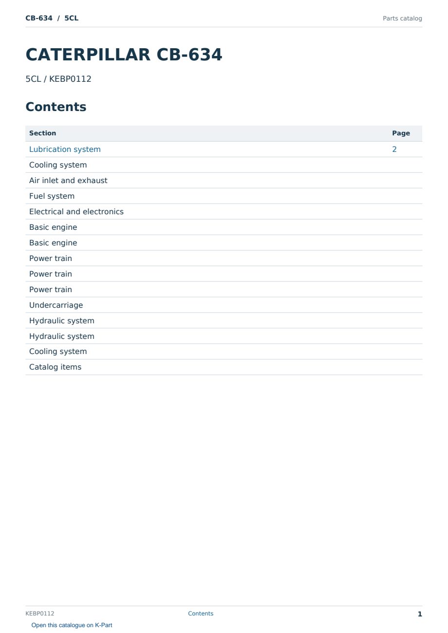 Caterpillar CB-634 S/N 5CL Partsbook KEBP0112 (English) - sample page 1 of 10 Caterpillar CB-634 S/N 5CL Partsbook KEBP0112 (English) - sample page 1 of 10