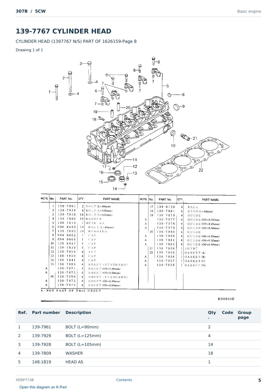 Caterpillar 307B S/N 5CW Partsbook XEBP7738 (English) - sample page 5 of 10 Caterpillar 307B S/N 5CW Partsbook XEBP7738 (English) - sample page 5 of 10