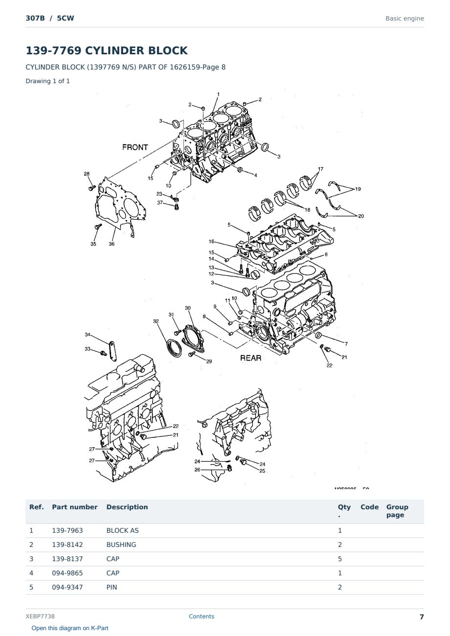 Caterpillar 307B S/N 5CW Partsbook XEBP7738 (English) - sample page 7 of 10 Caterpillar 307B S/N 5CW Partsbook XEBP7738 (English) - sample page 7 of 10