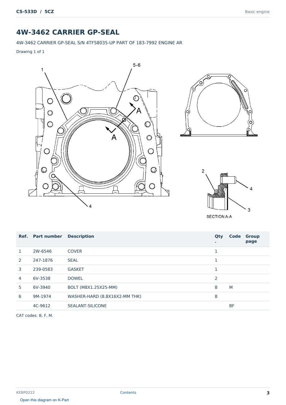 Caterpillar CS-533D S/N 5CZ Partsbook KEBP0222 (English) - sample page 3 of 10 Caterpillar CS-533D S/N 5CZ Partsbook KEBP0222 (English) - sample page 3 of 10
