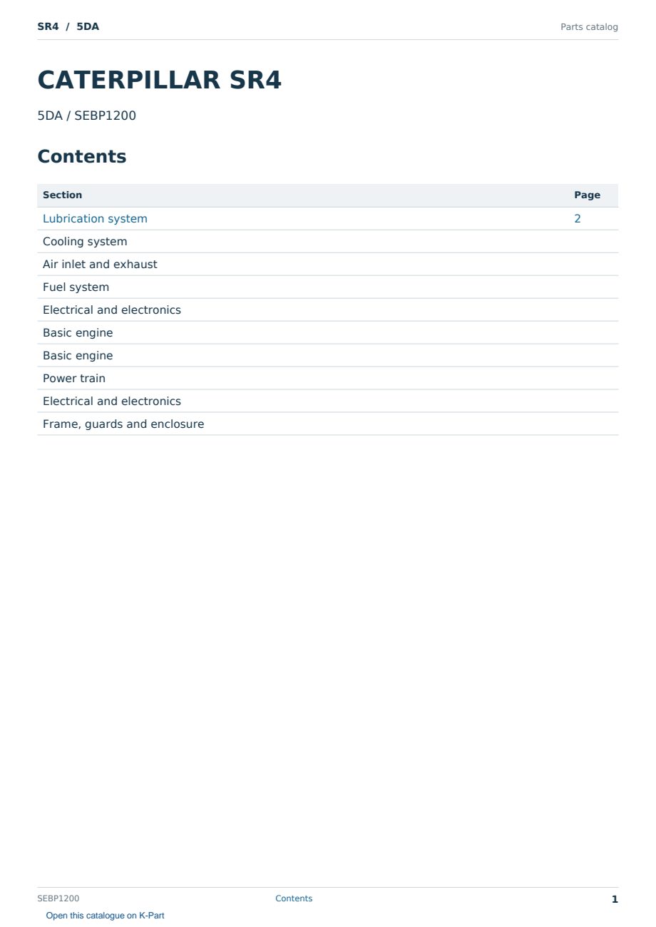 Caterpillar SR4 S/N 5DA Partsbook SEBP1200 (English) - sample page 1 of 10 Caterpillar SR4 S/N 5DA Partsbook SEBP1200 (English) - sample page 1 of 10