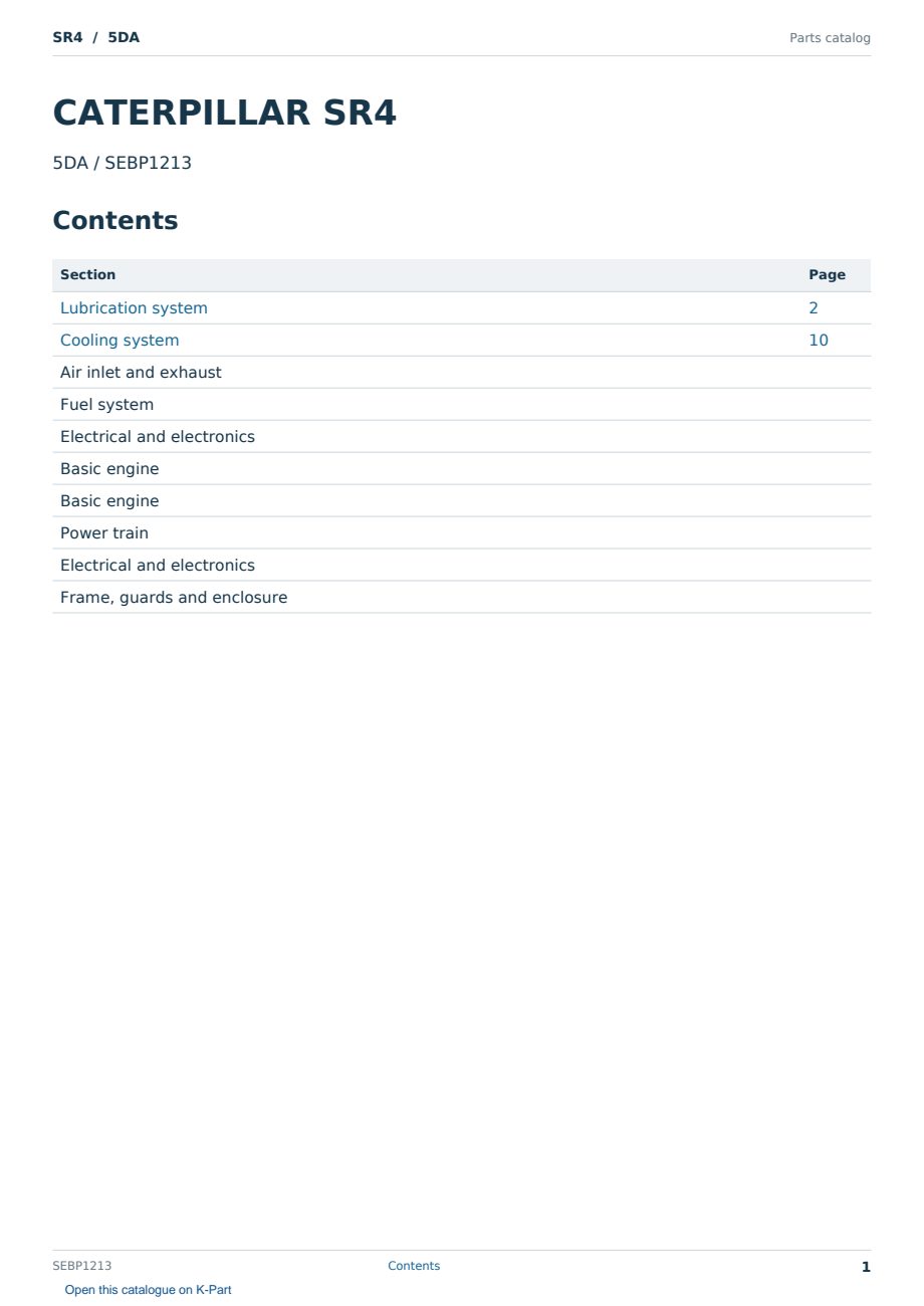 Caterpillar SR4 S/N 5DA Partsbook SEBP1213 (English) - sample page 1 of 10 Caterpillar SR4 S/N 5DA Partsbook SEBP1213 (English) - sample page 1 of 10