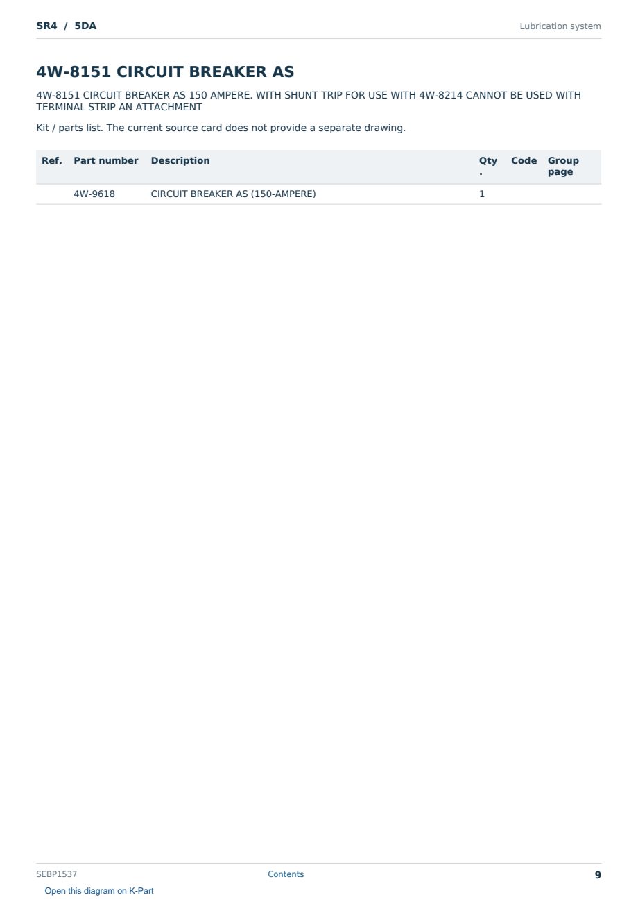 Caterpillar SR4 S/N 5DA Partsbook SEBP1537 (English) - sample page 9 of 10 Caterpillar SR4 S/N 5DA Partsbook SEBP1537 (English) - sample page 9 of 10