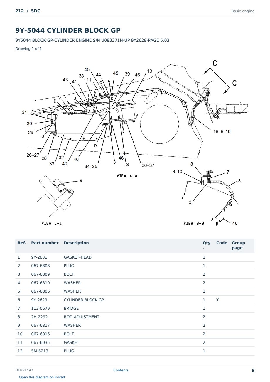 Caterpillar 212 S/N 5DC Partsbook HEBP1492 (English) - sample page 6 of 10 Caterpillar 212 S/N 5DC Partsbook HEBP1492 (English) - sample page 6 of 10