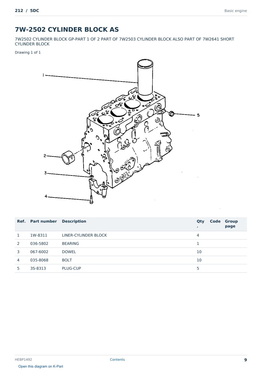 Caterpillar 212 S/N 5DC Partsbook HEBP1492 (English) - sample page 9 of 10 Caterpillar 212 S/N 5DC Partsbook HEBP1492 (English) - sample page 9 of 10