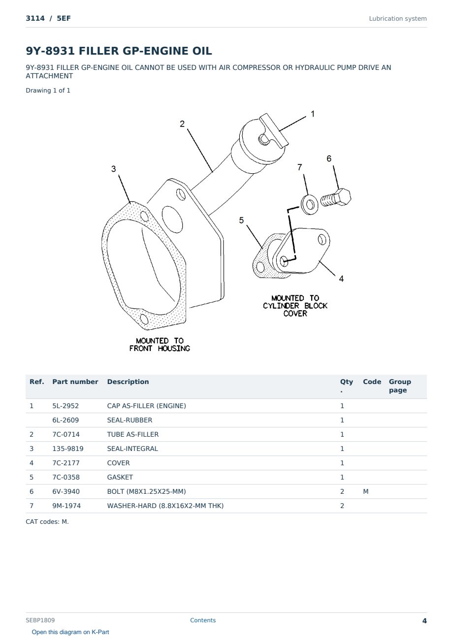 Caterpillar 3114 S/N 5EF Partsbook SEBP1809 (English) - sample page 4 of 10 Caterpillar 3114 S/N 5EF Partsbook SEBP1809 (English) - sample page 4 of 10