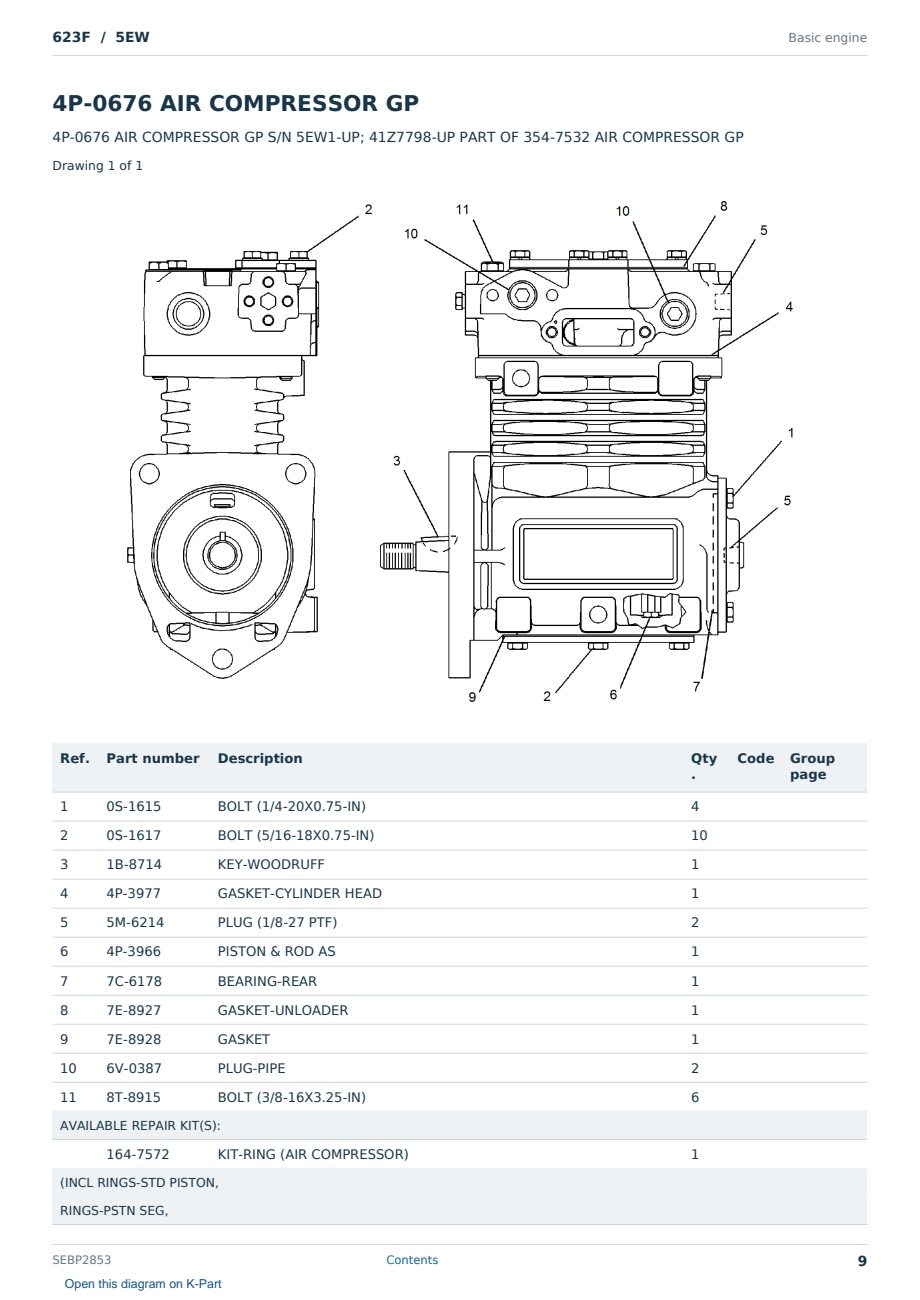 Caterpillar 623F S/N 5EW Partsbook SEBP2853 (English) - sample page 9 of 10 Caterpillar 623F S/N 5EW Partsbook SEBP2853 (English) - sample page 9 of 10