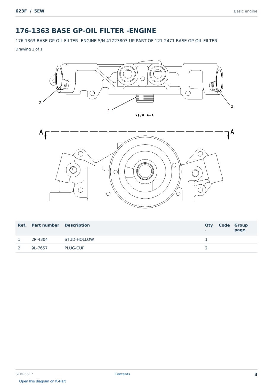 Caterpillar 623F S/N 5EW Partsbook SEBP5517 (English) - sample page 3 of 10 Caterpillar 623F S/N 5EW Partsbook SEBP5517 (English) - sample page 3 of 10