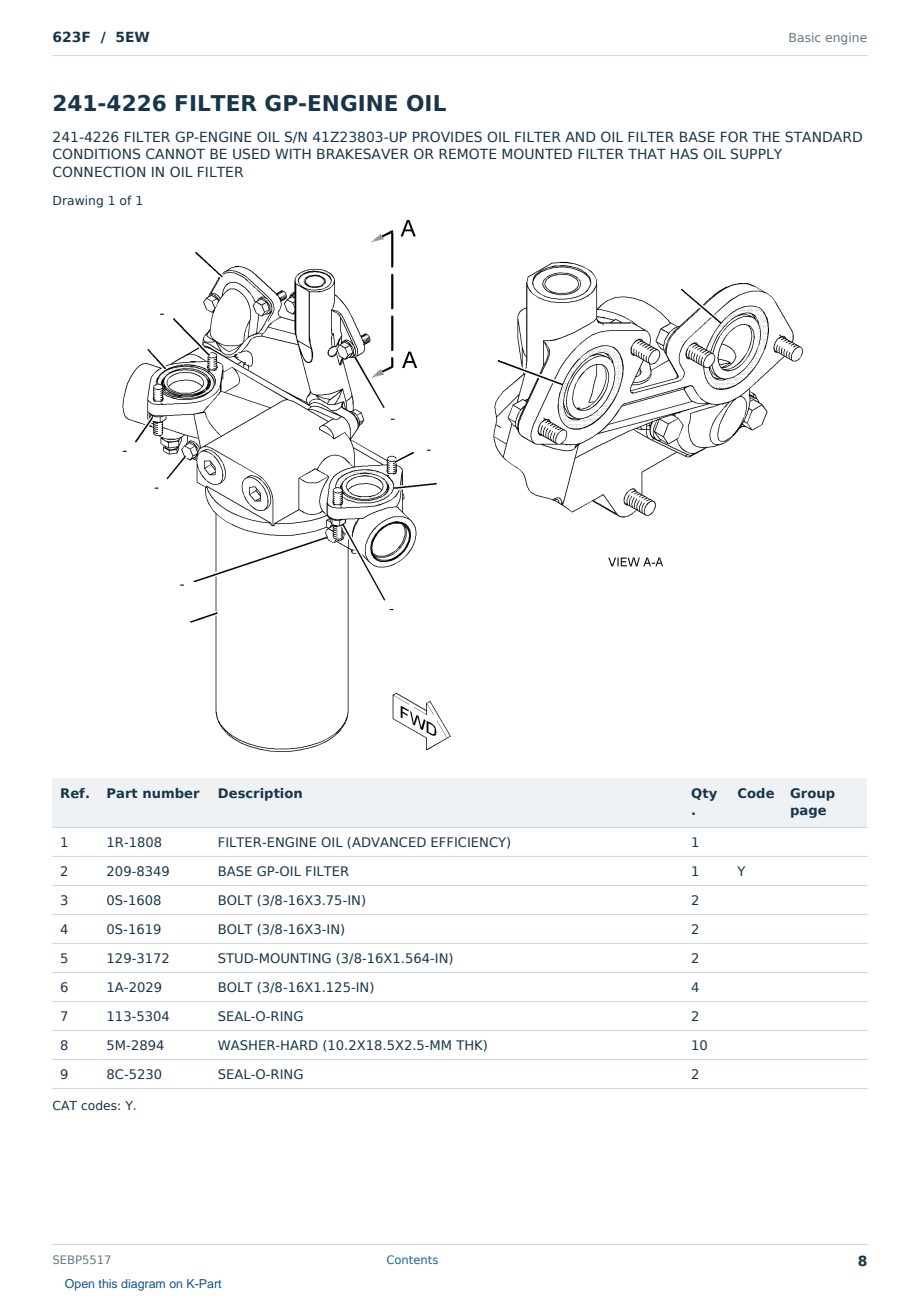 Caterpillar 623F S/N 5EW Partsbook SEBP5517 (English) - sample page 8 of 10 Caterpillar 623F S/N 5EW Partsbook SEBP5517 (English) - sample page 8 of 10