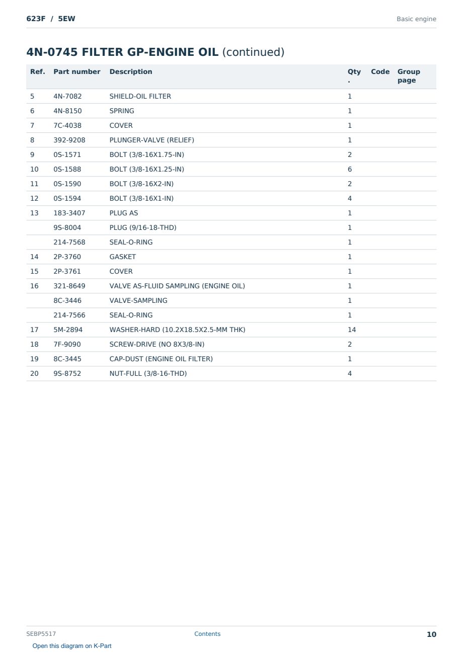 Caterpillar 623F S/N 5EW Partsbook SEBP5517 (English) - sample page 10 of 10 Caterpillar 623F S/N 5EW Partsbook SEBP5517 (English) - sample page 10 of 10
