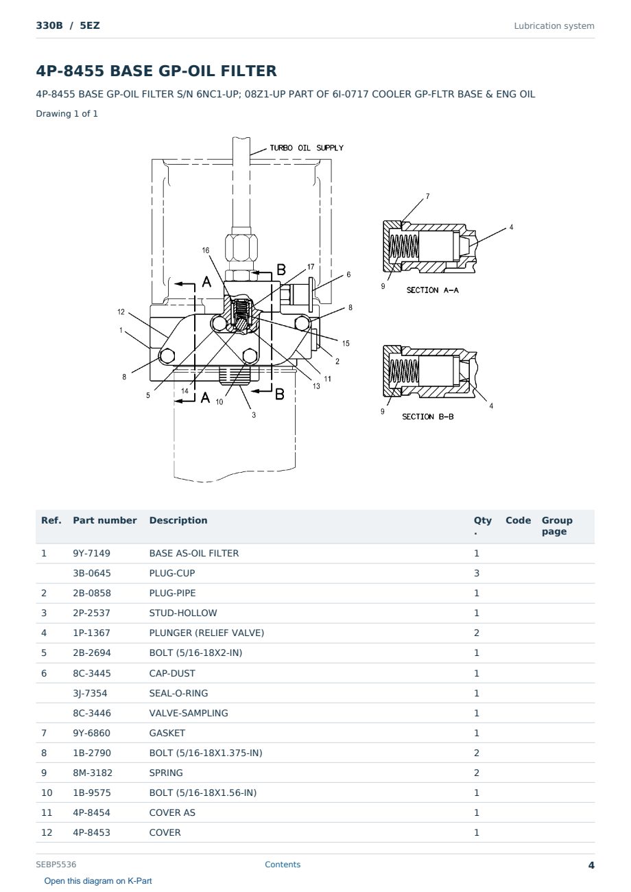 Caterpillar 330B S/N 5EZ Partsbook SEBP5536 (English) - sample page 4 of 10 Caterpillar 330B S/N 5EZ Partsbook SEBP5536 (English) - sample page 4 of 10