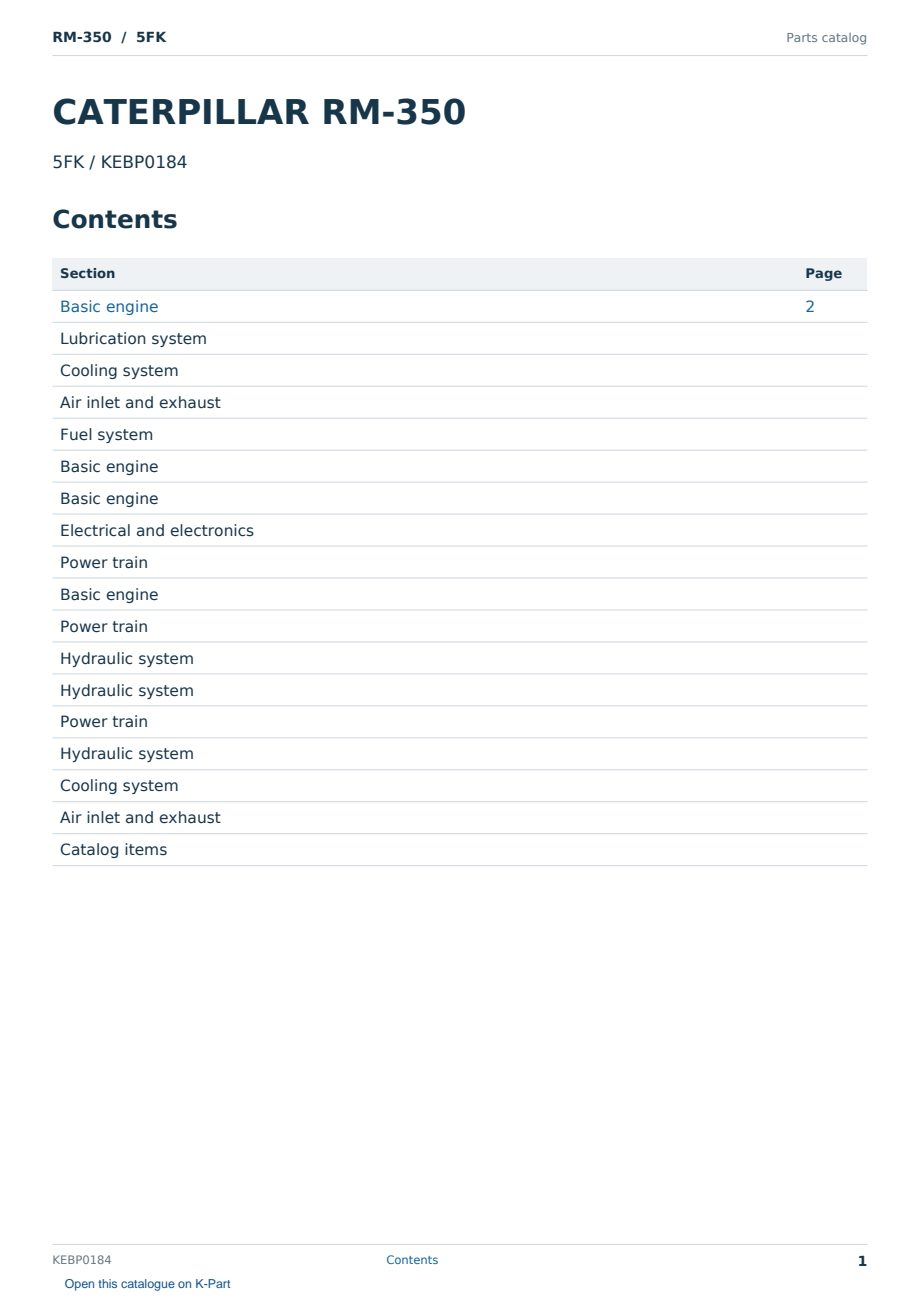 Caterpillar RM-350 S/N 5FK Partsbook KEBP0184 (English) - sample page 1 of 10 Caterpillar RM-350 S/N 5FK Partsbook KEBP0184 (English) - sample page 1 of 10