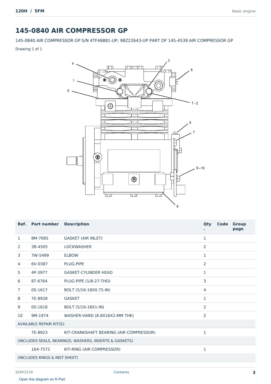 Caterpillar 120H S/N 5FM Partsbook SEBP2539 (English) - sample page 3 of 10 Caterpillar 120H S/N 5FM Partsbook SEBP2539 (English) - sample page 3 of 10