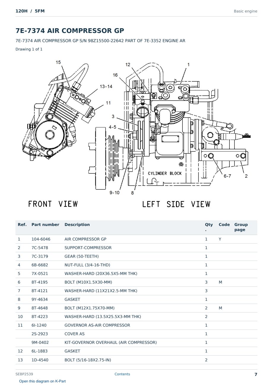 Caterpillar 120H S/N 5FM Partsbook SEBP2539 (English) - sample page 7 of 10 Caterpillar 120H S/N 5FM Partsbook SEBP2539 (English) - sample page 7 of 10