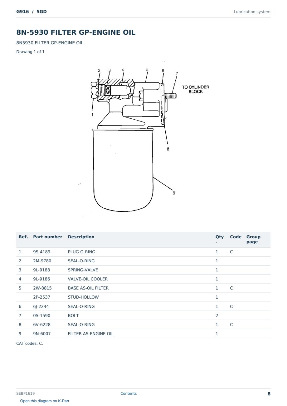 Caterpillar G916 S/N 5GD Partsbook SEBP1619 (English) - sample page 8 of 10 Caterpillar G916 S/N 5GD Partsbook SEBP1619 (English) - sample page 8 of 10