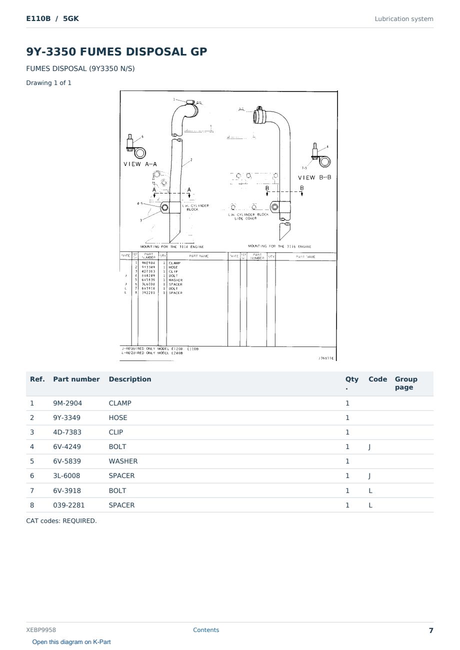 Caterpillar E110B S/N 5GK Partsbook XEBP9958 (English) - sample page 7 of 10 Caterpillar E110B S/N 5GK Partsbook XEBP9958 (English) - sample page 7 of 10