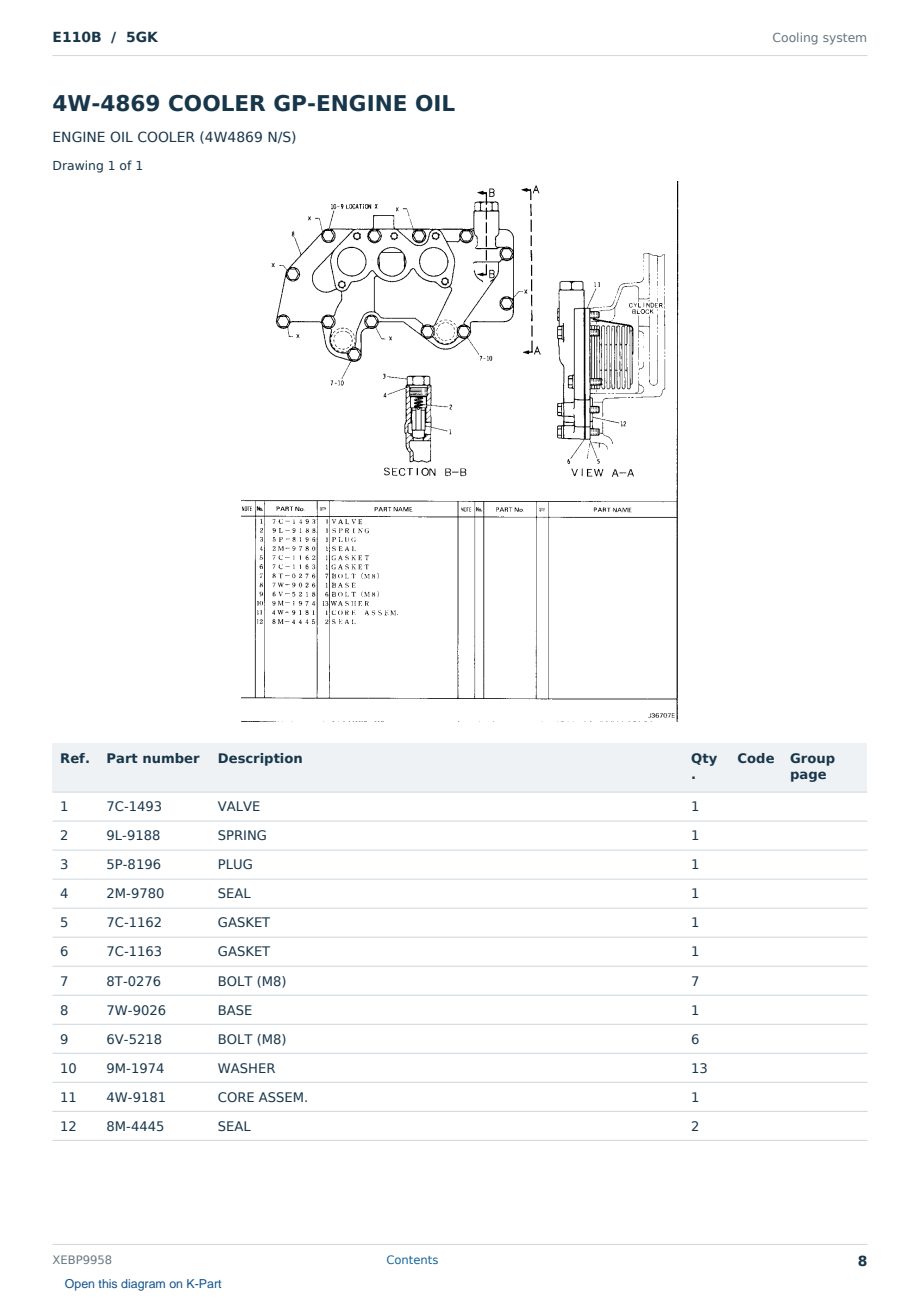 Caterpillar E110B S/N 5GK Partsbook XEBP9958 (English) - sample page 8 of 10 Caterpillar E110B S/N 5GK Partsbook XEBP9958 (English) - sample page 8 of 10